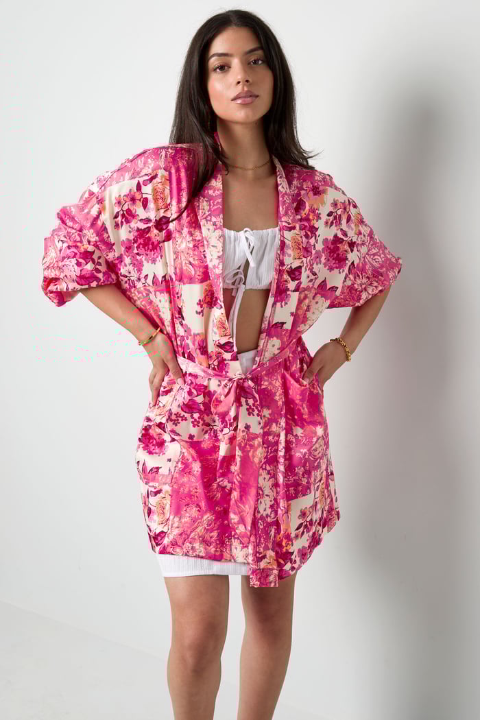 Kimono court vert fleurs - multi h5Image3